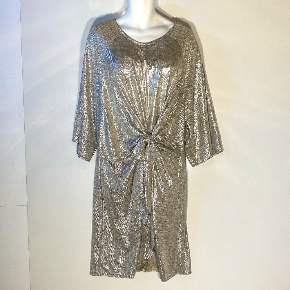 Ashley Stewart SZ 22/24 Pale silver & copper wrap dress Party Formal dressy